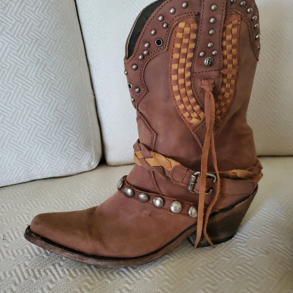 Fringed Short Cowboy Boots (Brown Nubuck Leather) Women's size 7.5. - Picture 2 of 4